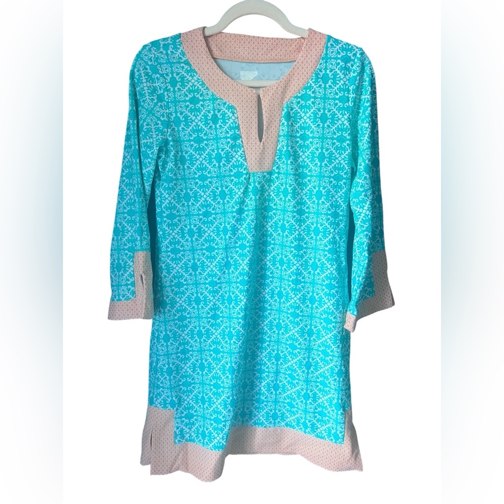 Cabana Life UPF Swim Cover Up Tunic Dress Blue Beach Resort Preppy Sz S
